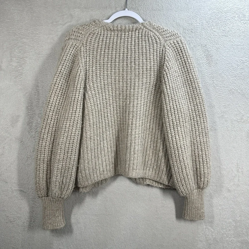 White + Warren Plush Alpaca Blend Open Jacket Sweater Oat Straw Sz M Chunky Knit